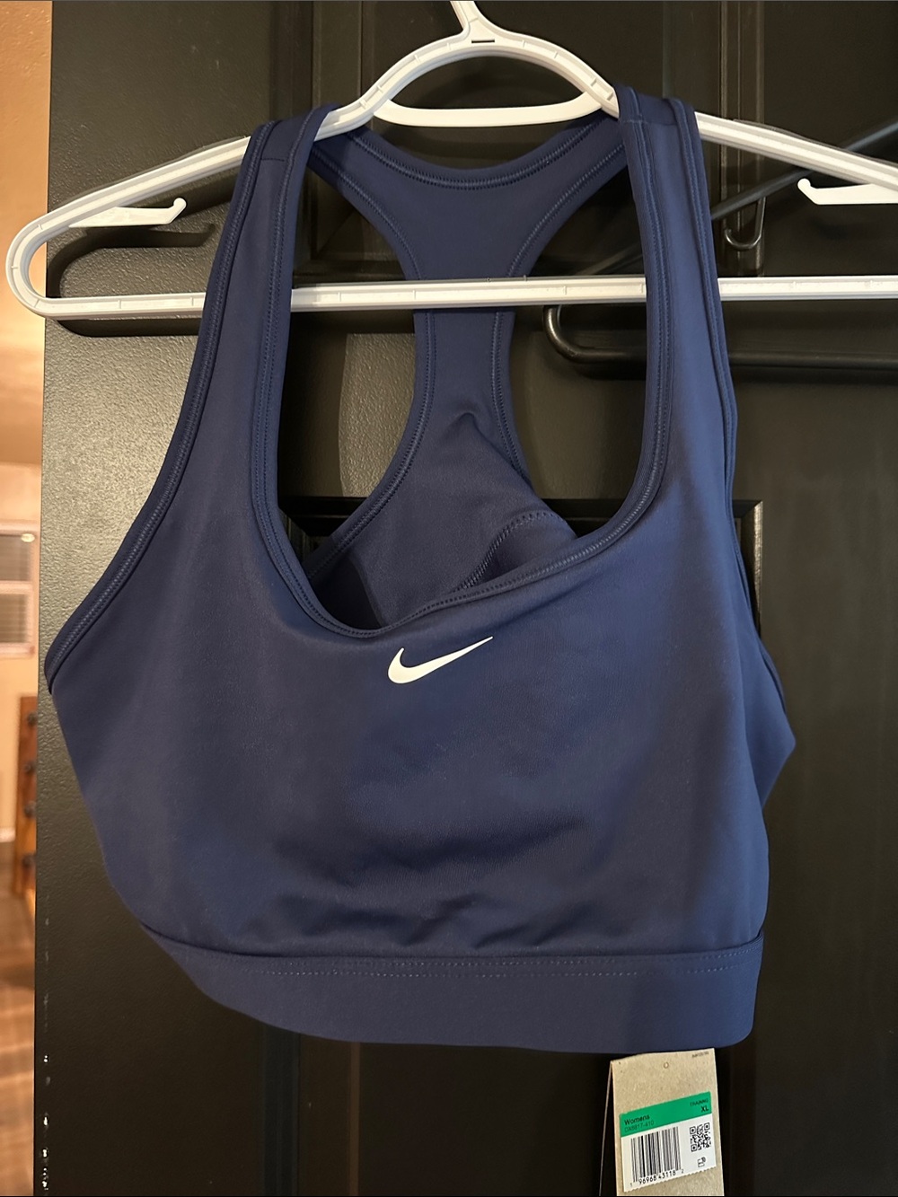 Nike Navy Blue Racerback Sports Bra with White Swoosh